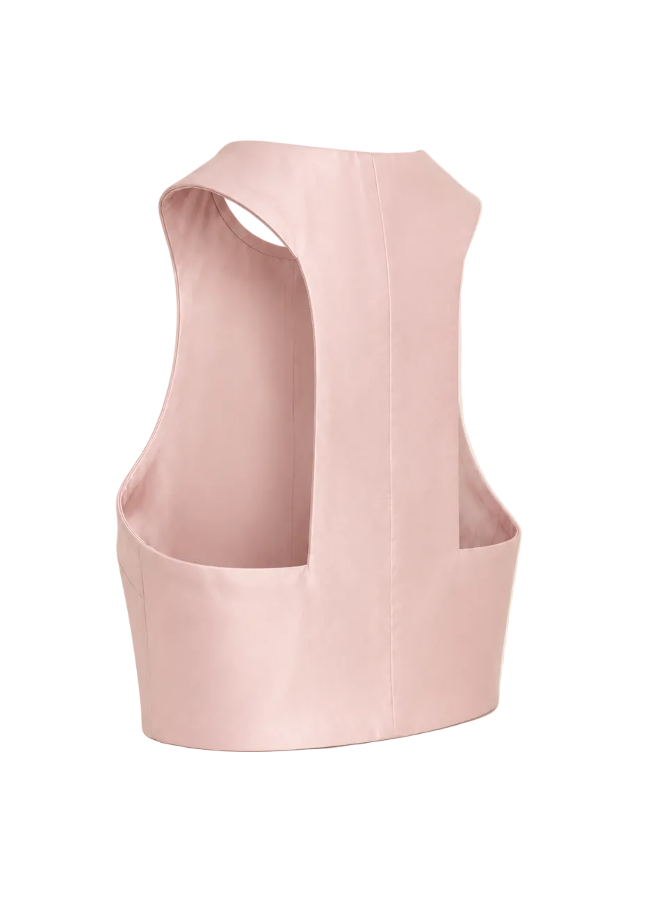 Lilas Perlé pearly pink satin crop top with sculpted bodice and shaping seams. PHAGE Paris