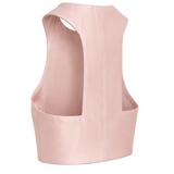 Lilas Perlé pearly pink satin crop top with sculpted bodice and shaping seams. PHAGE Paris