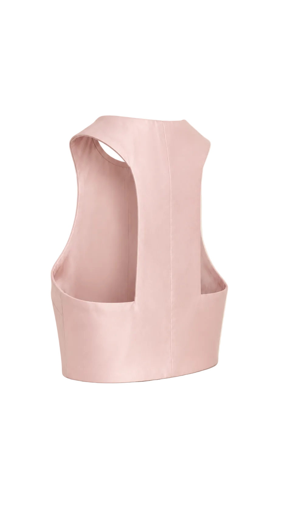 Lilas Perlé pearly pink satin crop top with sculpted bodice and shaping seams. PHAGE Paris