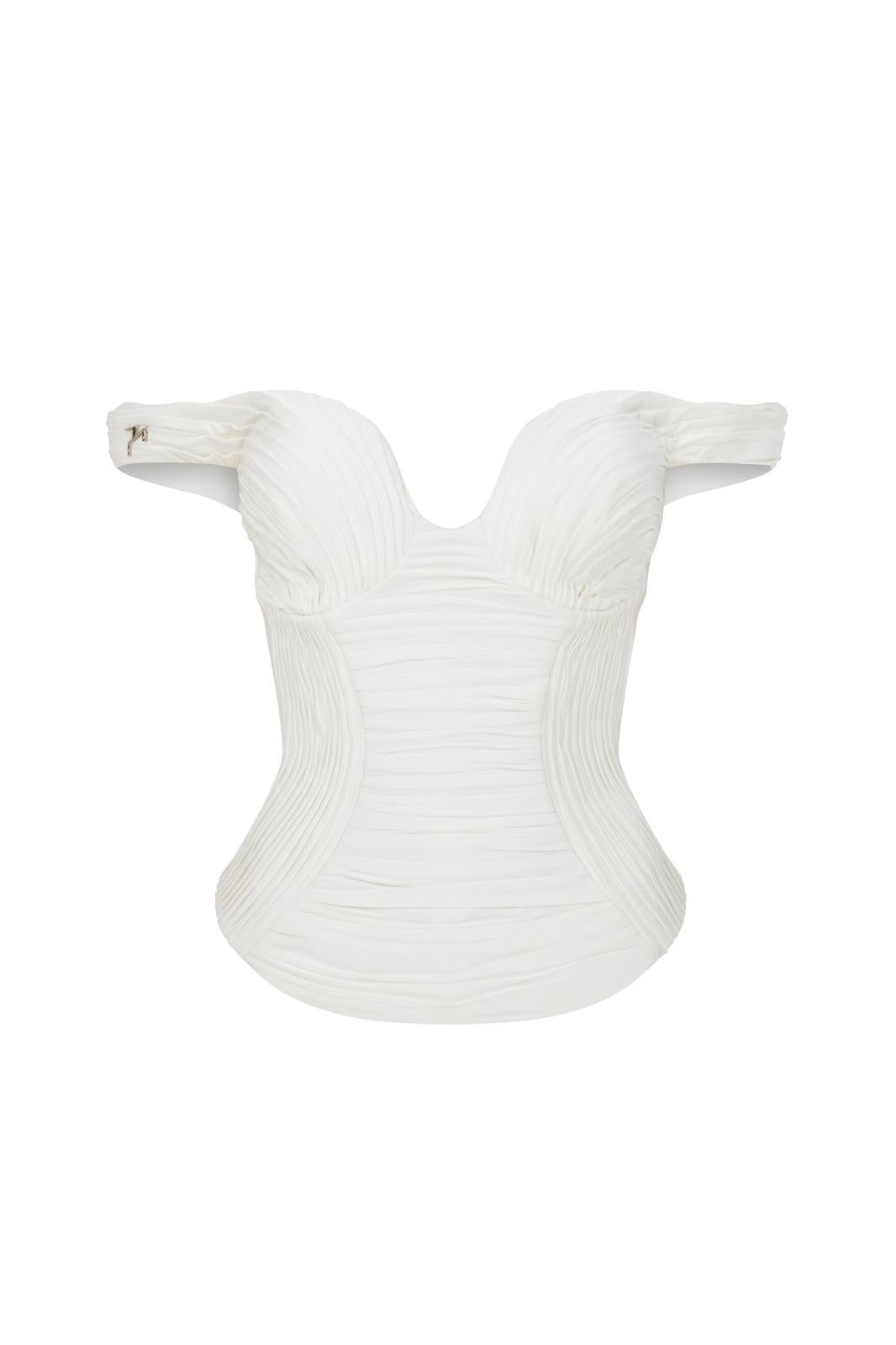 Ecru strapless jersey corset top with matte premium jersey surface PHAGE Paris