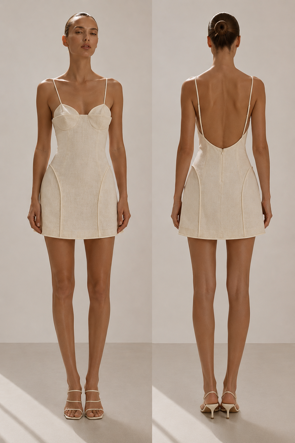 Ivory linen dress fully lined in 100% viscose. PHAGE Paris