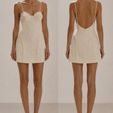 Ivory linen dress fully lined in 100% viscose. PHAGE Paris
