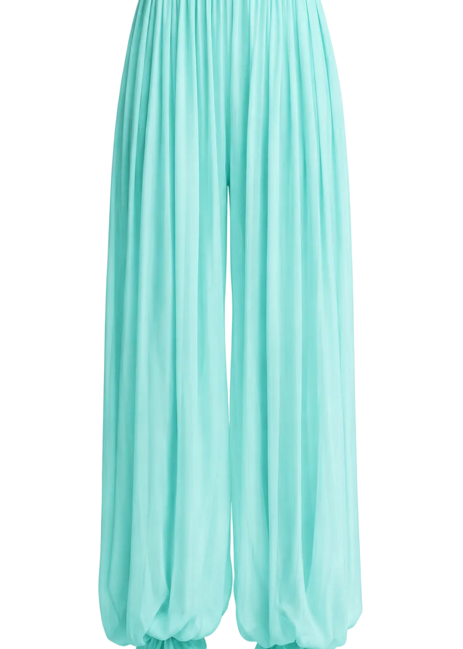 Aquamarine wide-leg trousers in premium matte chiffon with soft lining PHAGE Paris