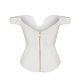 Metal tooth zip fastening at the back of the ecru longline jersey corset PHAGE Paris