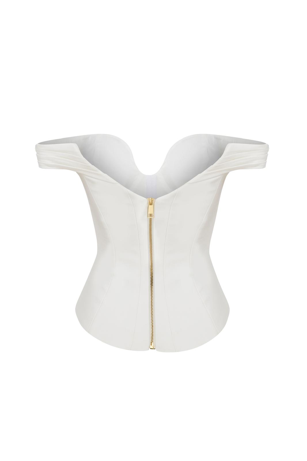 Metal tooth zip fastening at the back of the ecru longline jersey corset PHAGE Paris