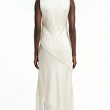 Élise Fringe Satin Maxi Dress