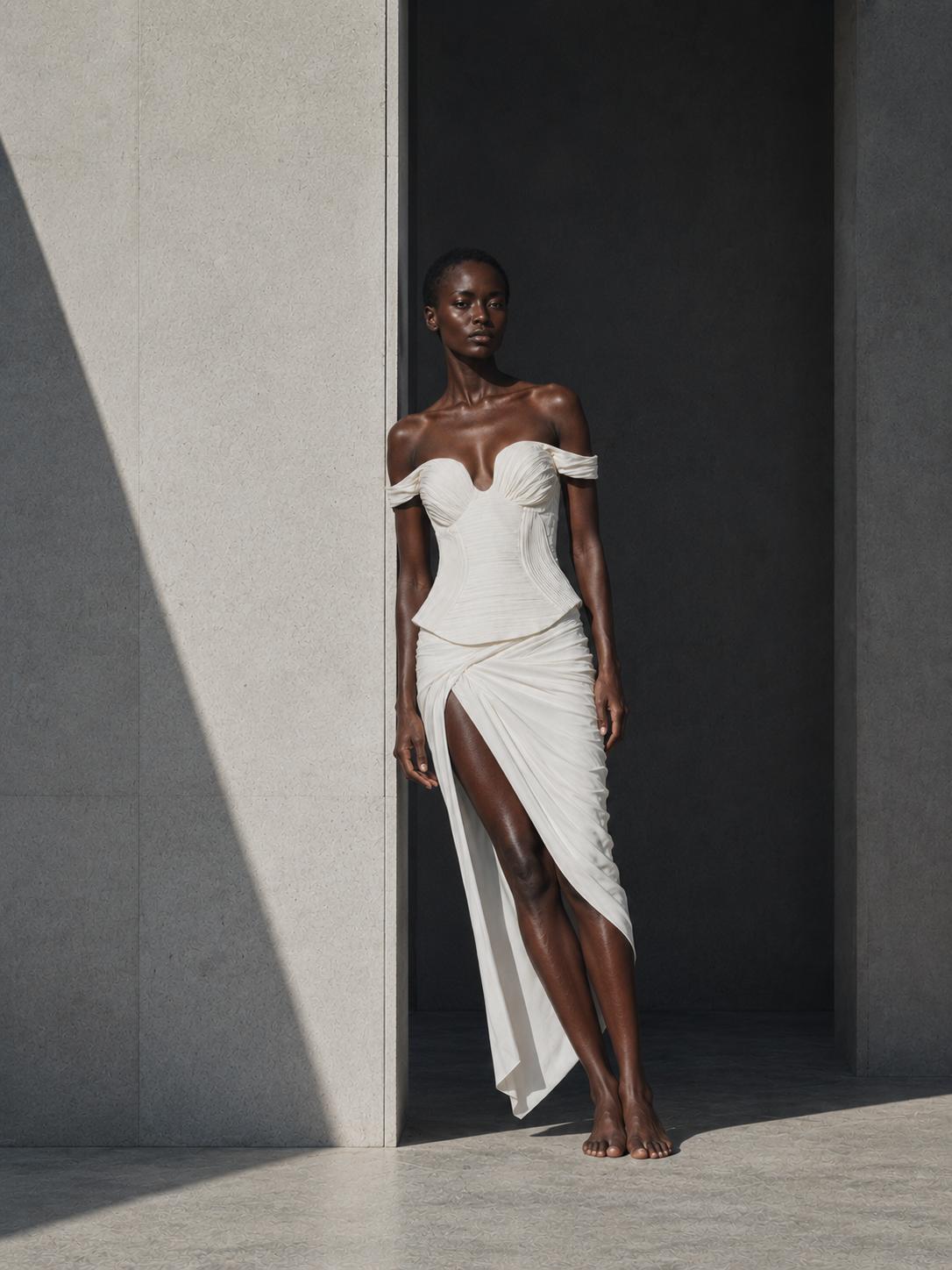 Ecru draped skirt in 100% premium jersey, fully lined and opaque PHAGE Paris