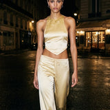Champagne Saten Açık Sırt Crop Top