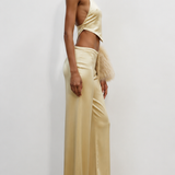 Champagne Saten Açık Sırt Crop Top