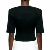 Cropped T-Shirt with Soft Padded Shoulders