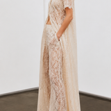 Organic Cotton Lace Pant & Cape Set - Ivory