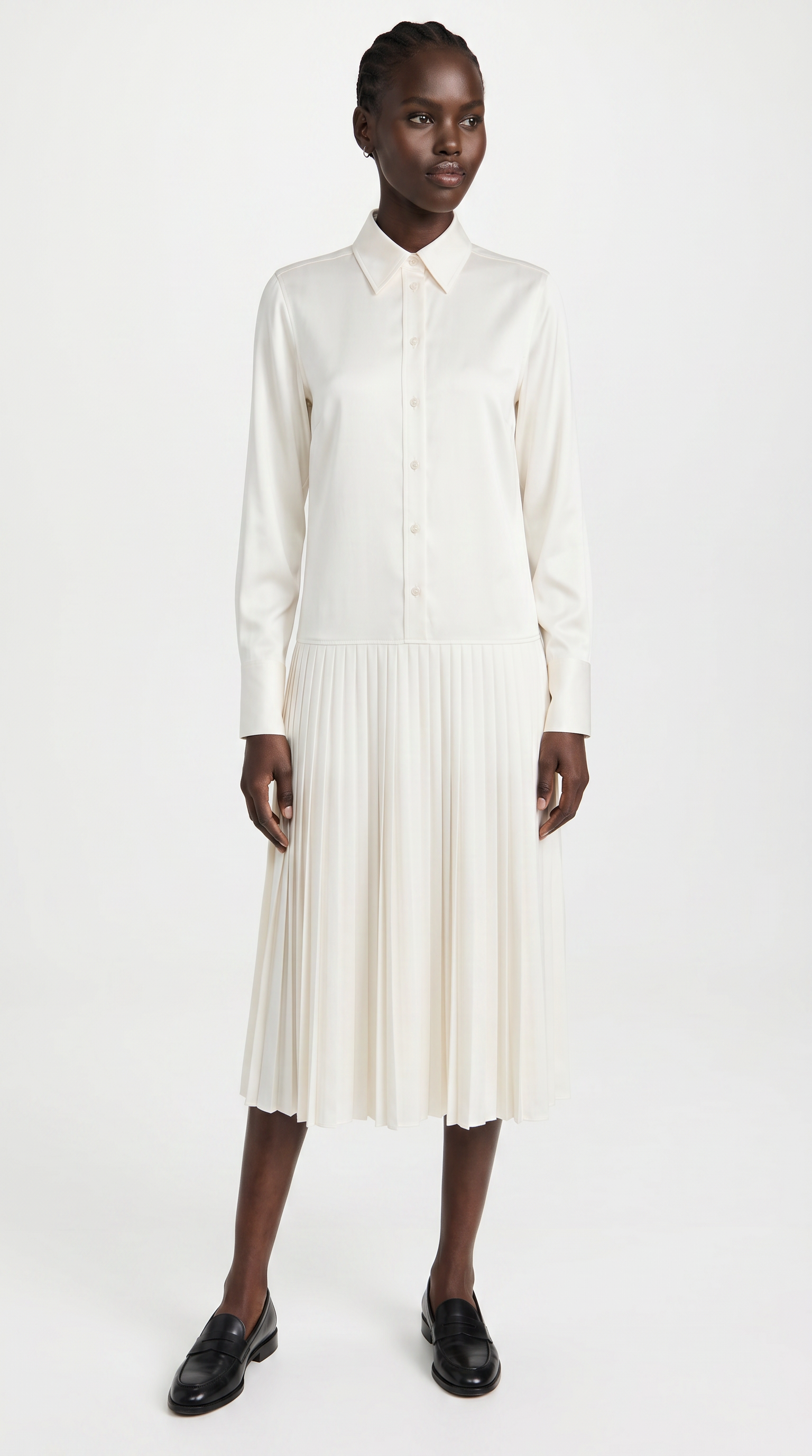 Straight midi silhouette with a dropped waistline and fine permanent pleats PHAGE Paris
