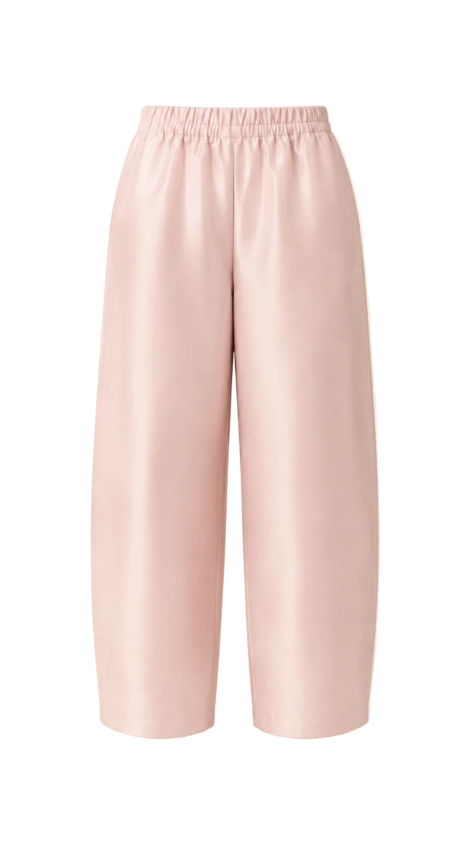 Lilas Perlé high-waisted wide-leg satin trousers in pearly pink. PHAGE Paris
