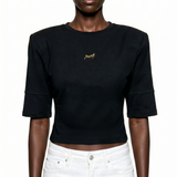 Cropped T-Shirt with Soft Padded Shoulders