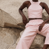Lilas Perlé Open-Back Satin Set — deep geometric open-back design. PHAGE Paris