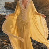 Wild Sunset Lace-Trimmed Chiffon Maxi Dress
