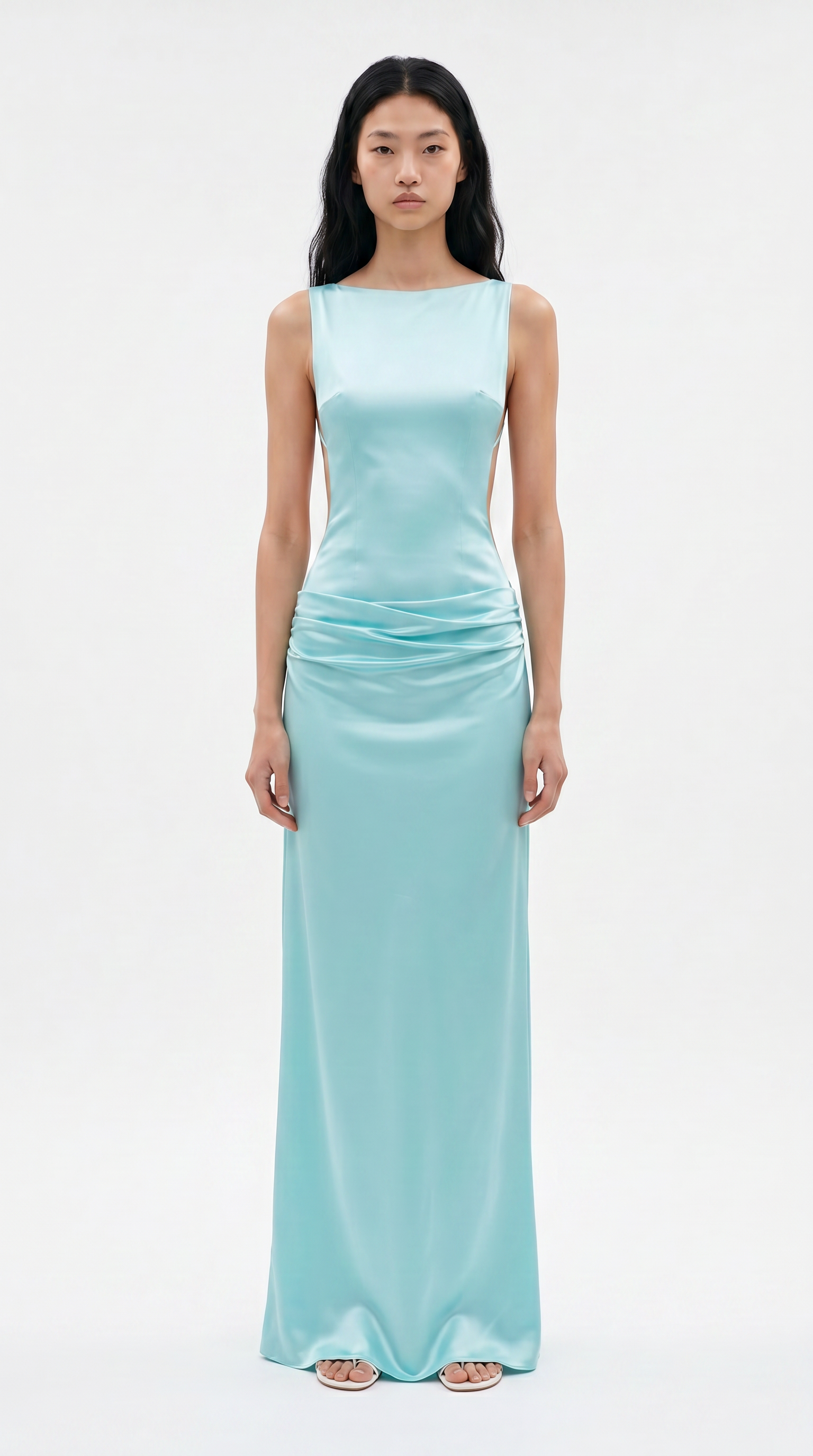 Aurelia Open-Back Draped Satin Maxi Dress