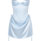ÉTHER Silk Corset Mini Dress – Ice Blue
