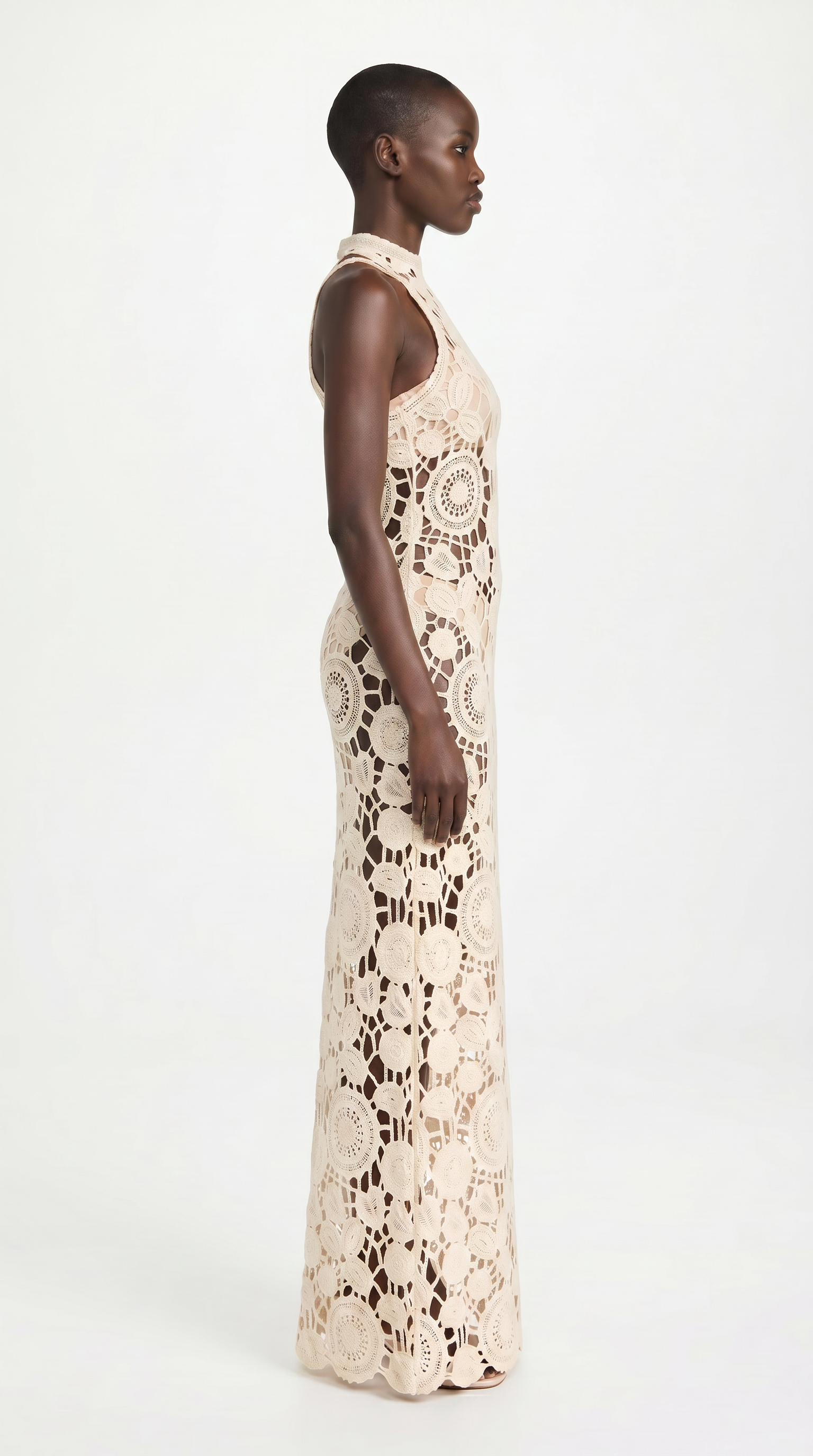 Ivory Crochet Lace Maxi Dress L / Ivory / Ecru