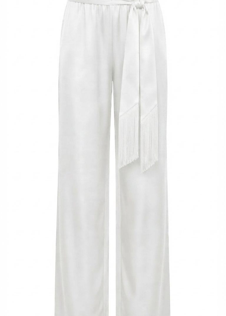 Wide-leg satin trousers with a detachable fringed sash PHAGE Paris