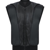 Quılted Down-Filled Satin and Leather Waistcoat