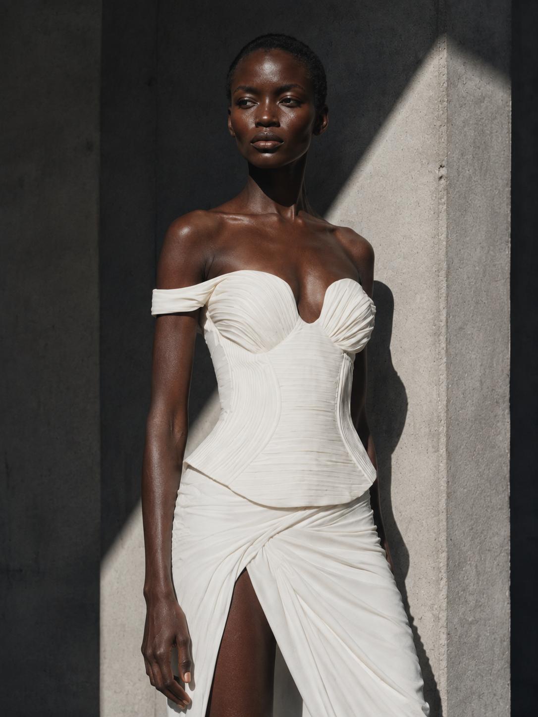 Matte premium jersey skirt in ecru with hand-draped construction PHAGE Paris